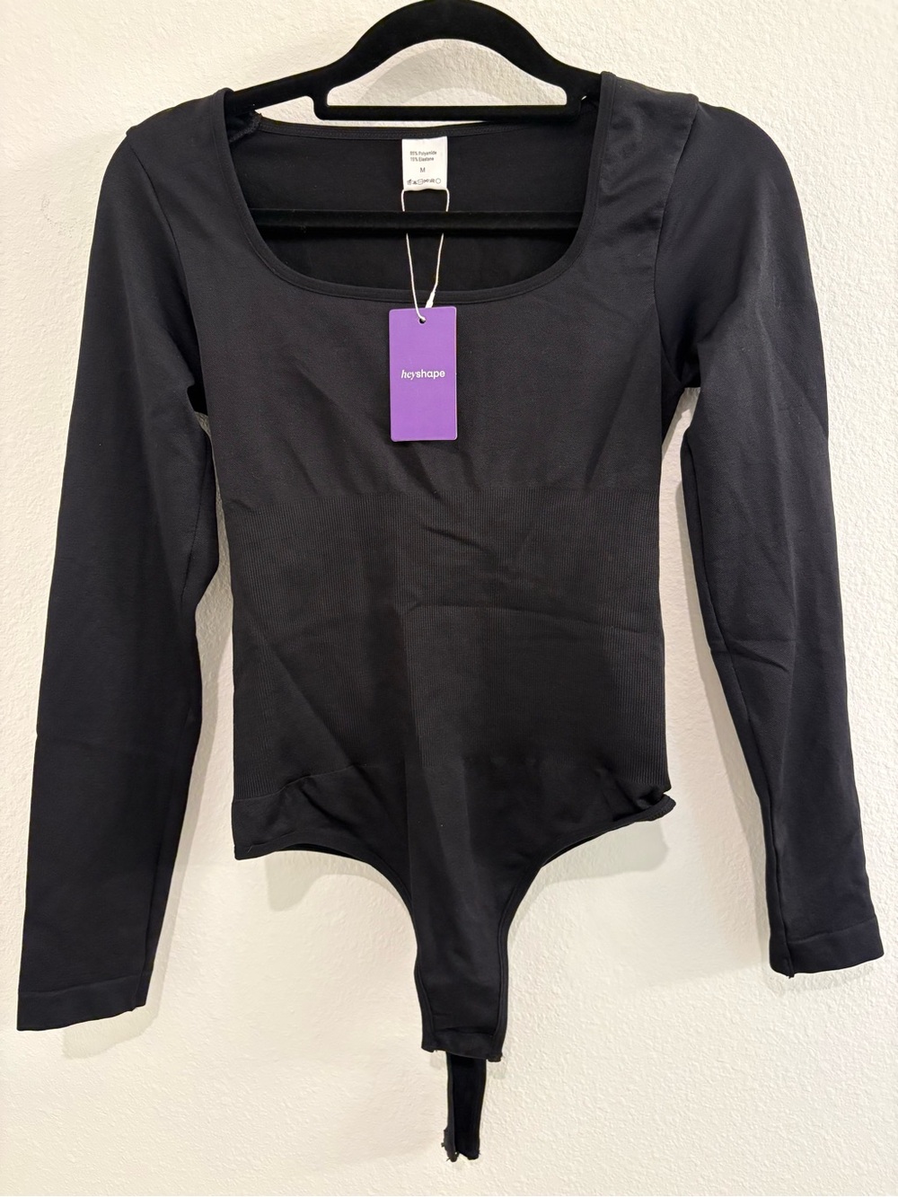 NWT HeyShape Shapewear Black Long-Sleeve Square Neck Bodysuit